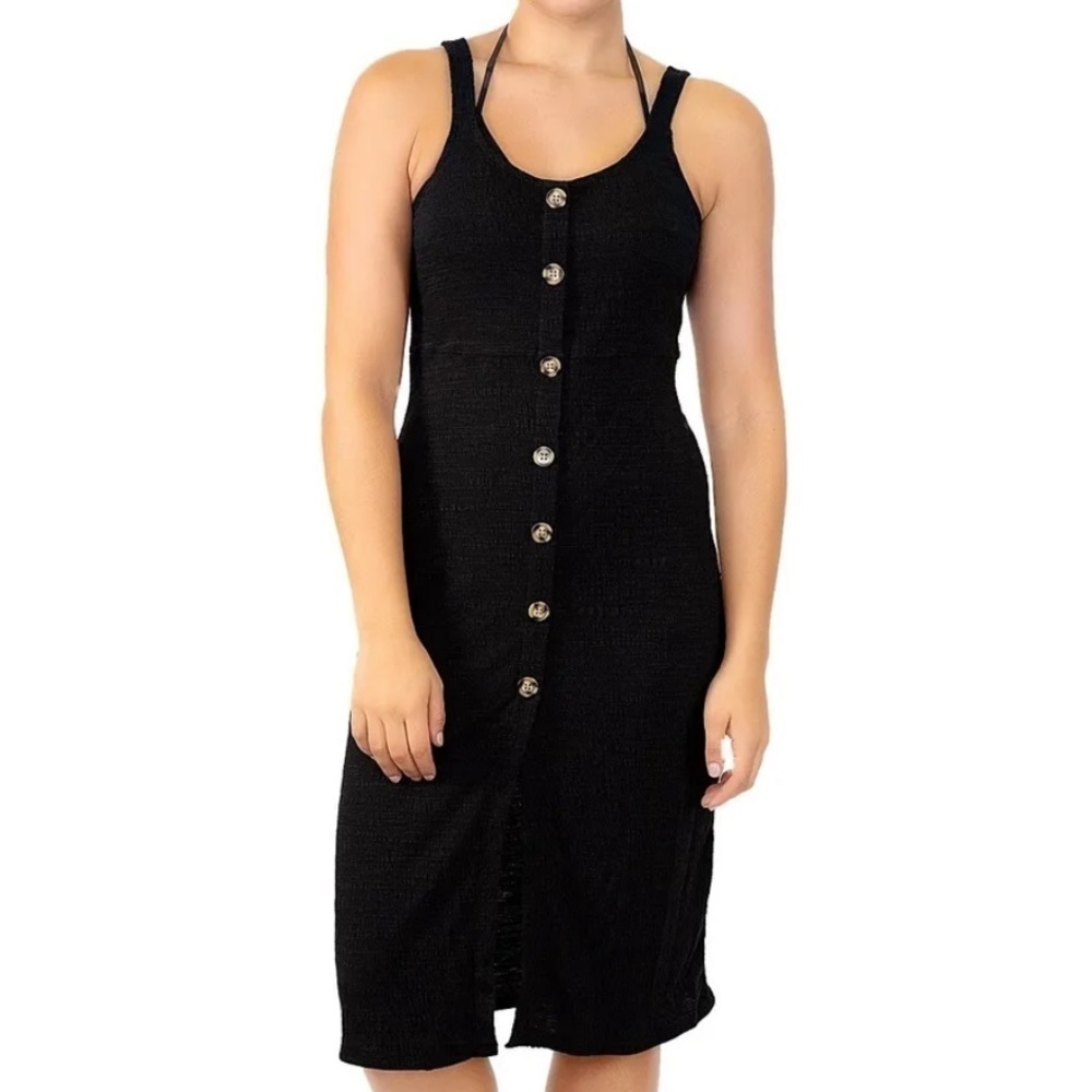 Miken BLACK Adjustable Button-Front Swim Cover-up, US Small